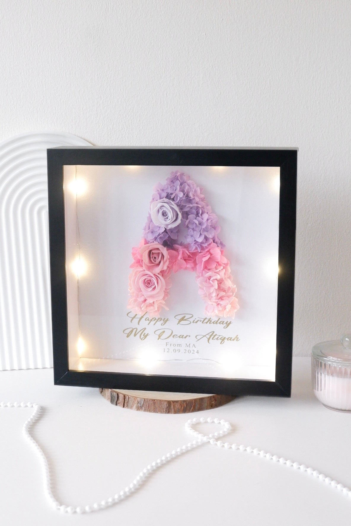 PREORDER Purple Alphabet Preserved Floral Frame (Black Frame)