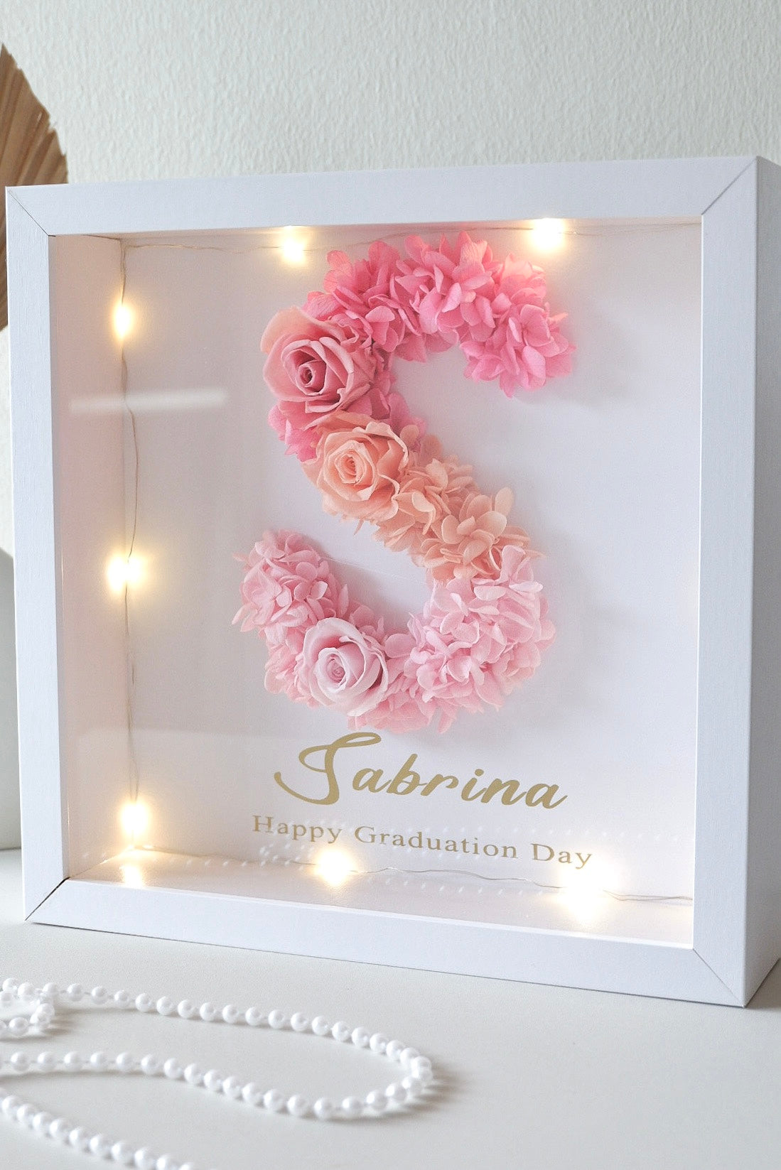 PREORDER Pink Alphabet Preserved Floral Frame (White Frame)