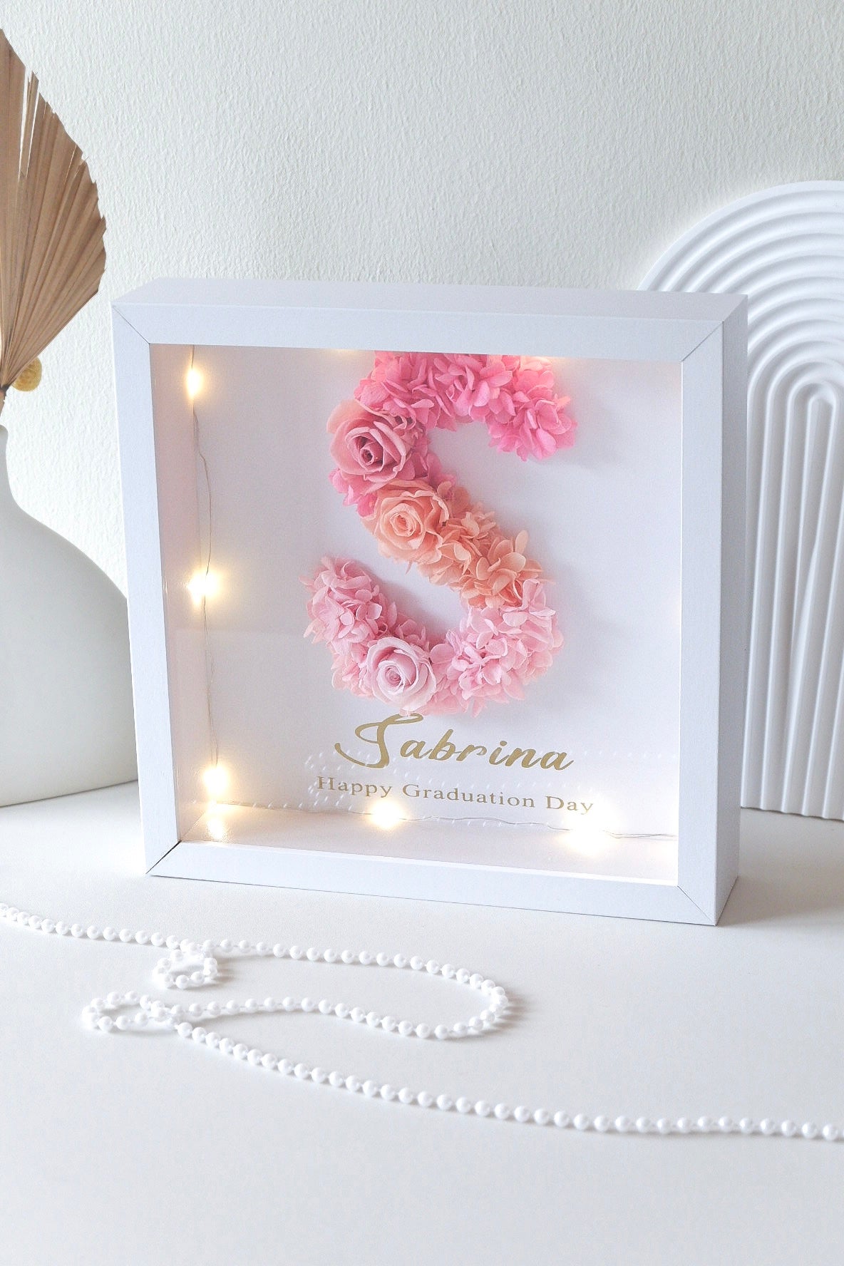 PREORDER Pink Alphabet Preserved Floral Frame (White Frame)