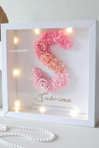 PREORDER Pink Alphabet Preserved Floral Frame (White Frame)